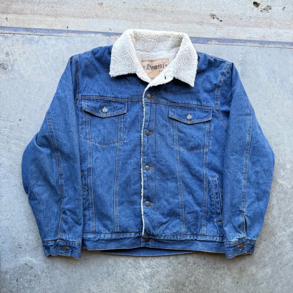 Domini Jeans Men XL Sherpa Lined Denim Trucker Jacket Blue Medium Vintage